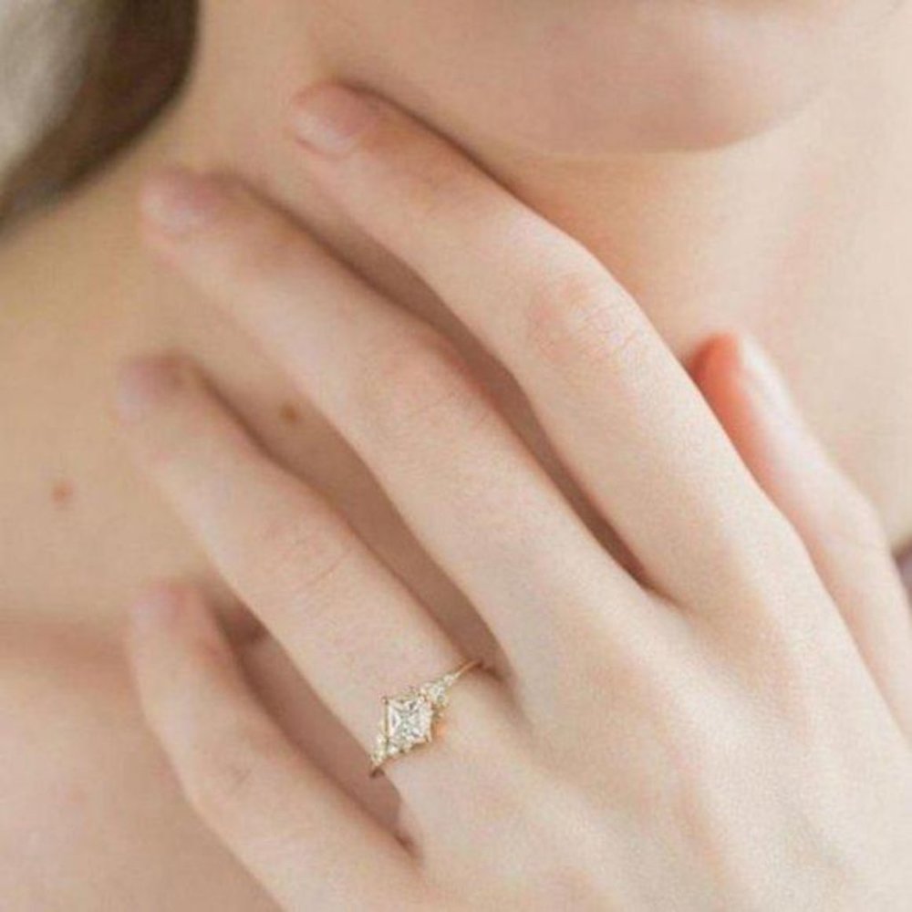 NEW Yellow Gold Square White Sapphire Wedding Ring - Picture 5 of 7